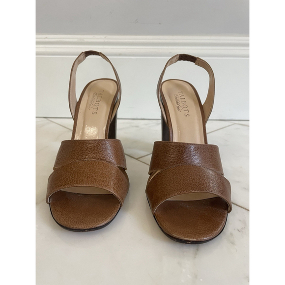 Talbots Women’s Size 7B Brown Leather Strappy Block Heel Sling Back EUC - Picture 2 of 7